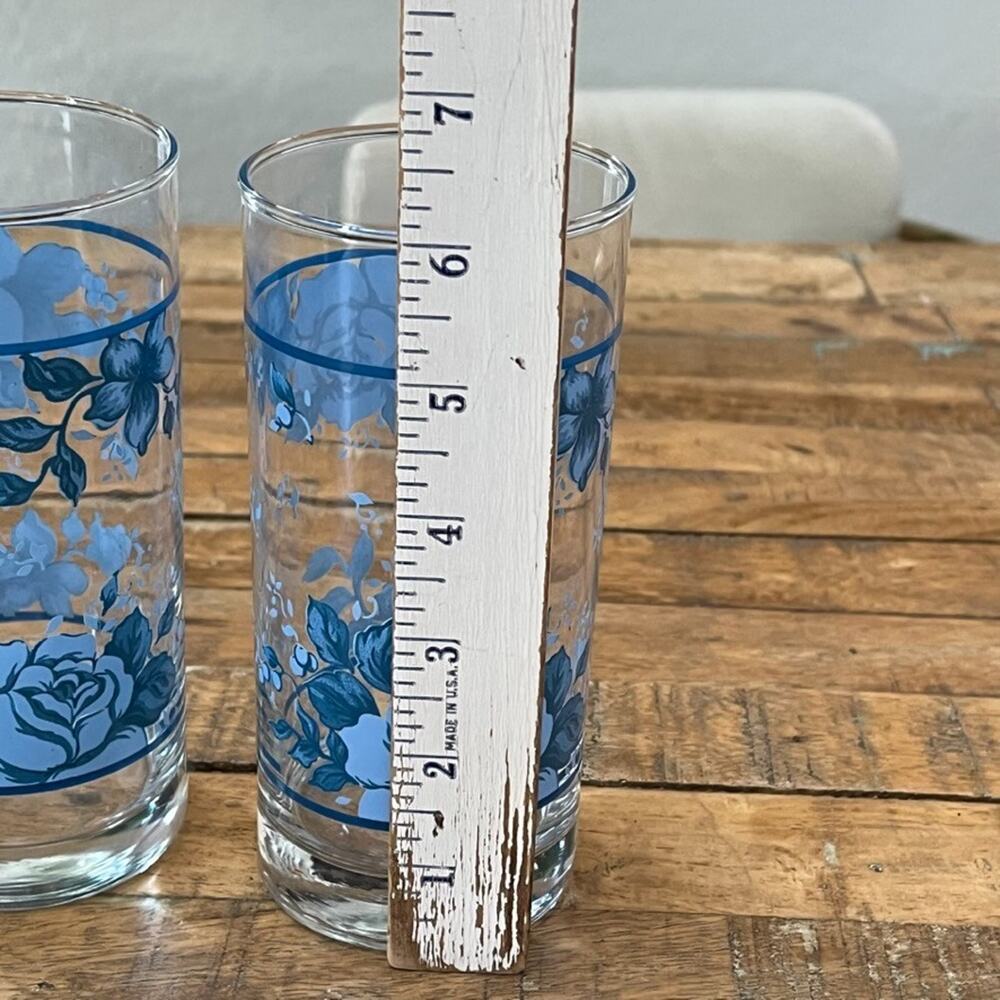 Corelle Blue Velvet 16 oz Glassware Tumblers Set of 2 6" Tall Blue Rose Pattern - Picture 5 of 6